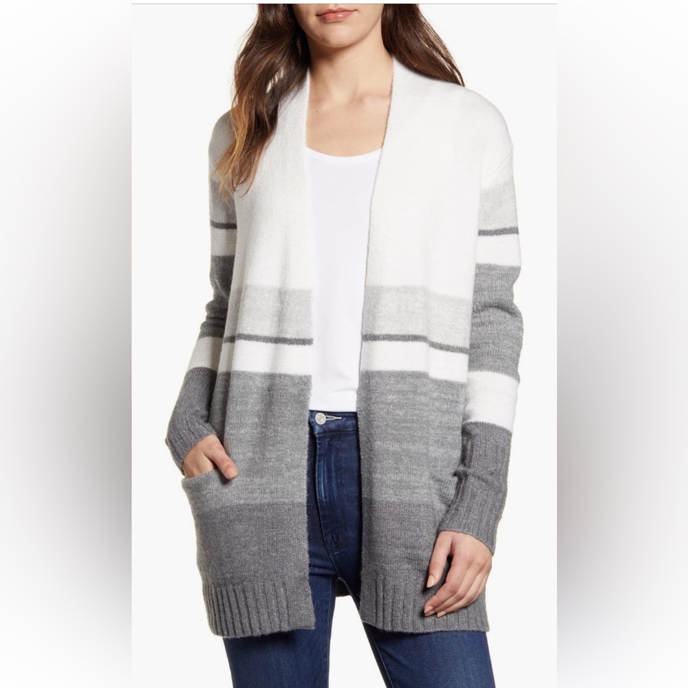 Cozy Striped Gray and White Women's Sweater